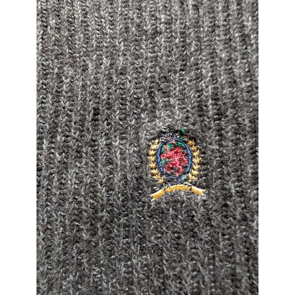 Tommy Hilfiger Mens Gray Knit Cotton Sweater With Embroidered Crest Logo Size L - Picture 2 of 8
